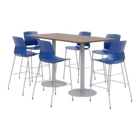 Kfi KFI Table & Stool Set, 72"Lx36"W, Teak Table With Navy Stools OLTFL3672RA-B1922-SL-41-7960K-OL2700BR-